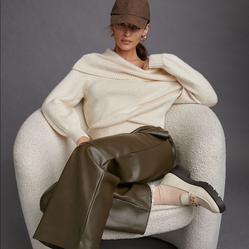 Women's Anthropologie Ivory Slouchy Cowl Neck Sweater